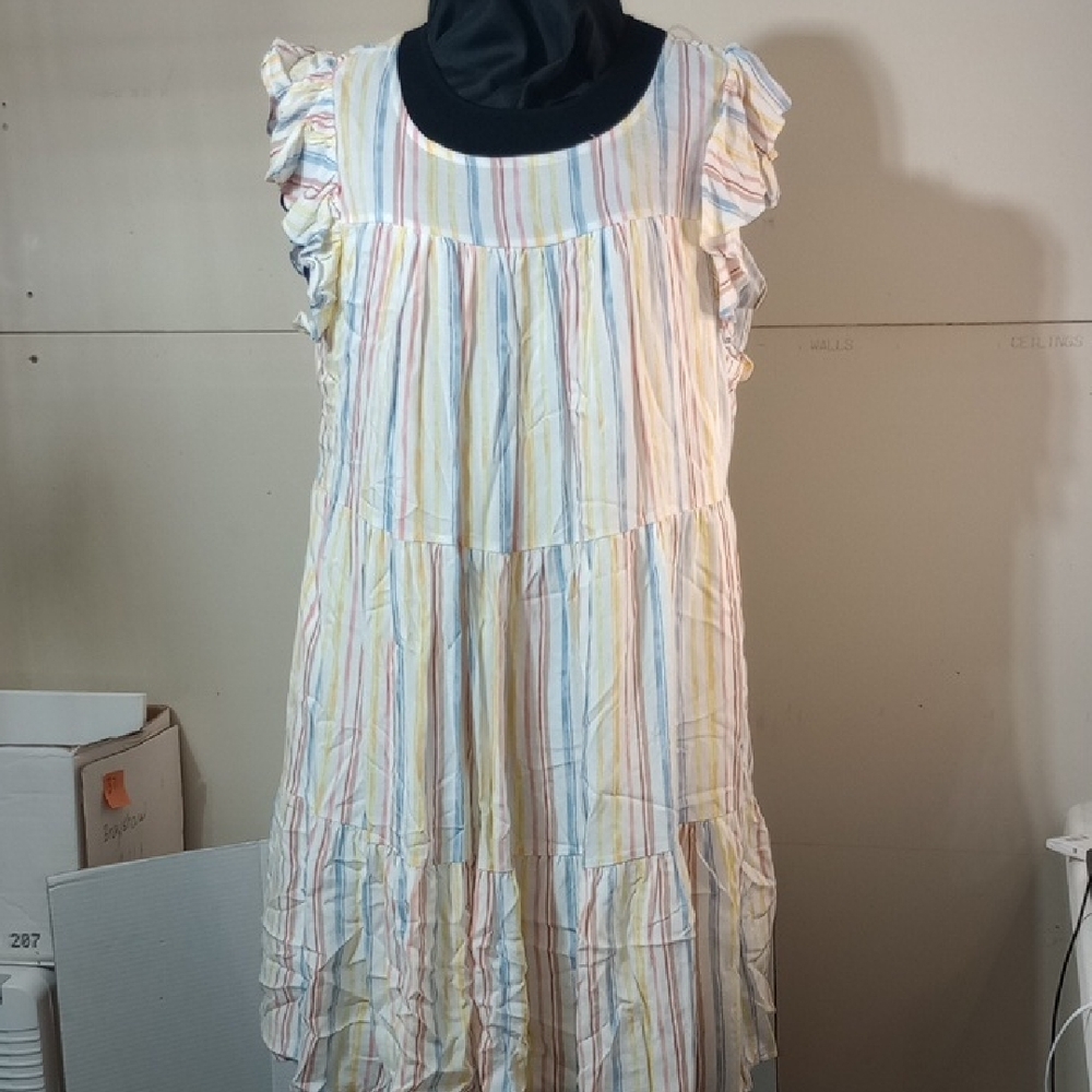 ANDREE BY UNIT Blue and Pink Casual Sundress with Flutter Cap Sleeves